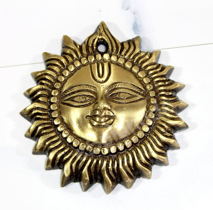 eSplanade 4" Brass Sun God Smiling Surya Bhagwaan Idol Statue Sculpture Wall Hanging