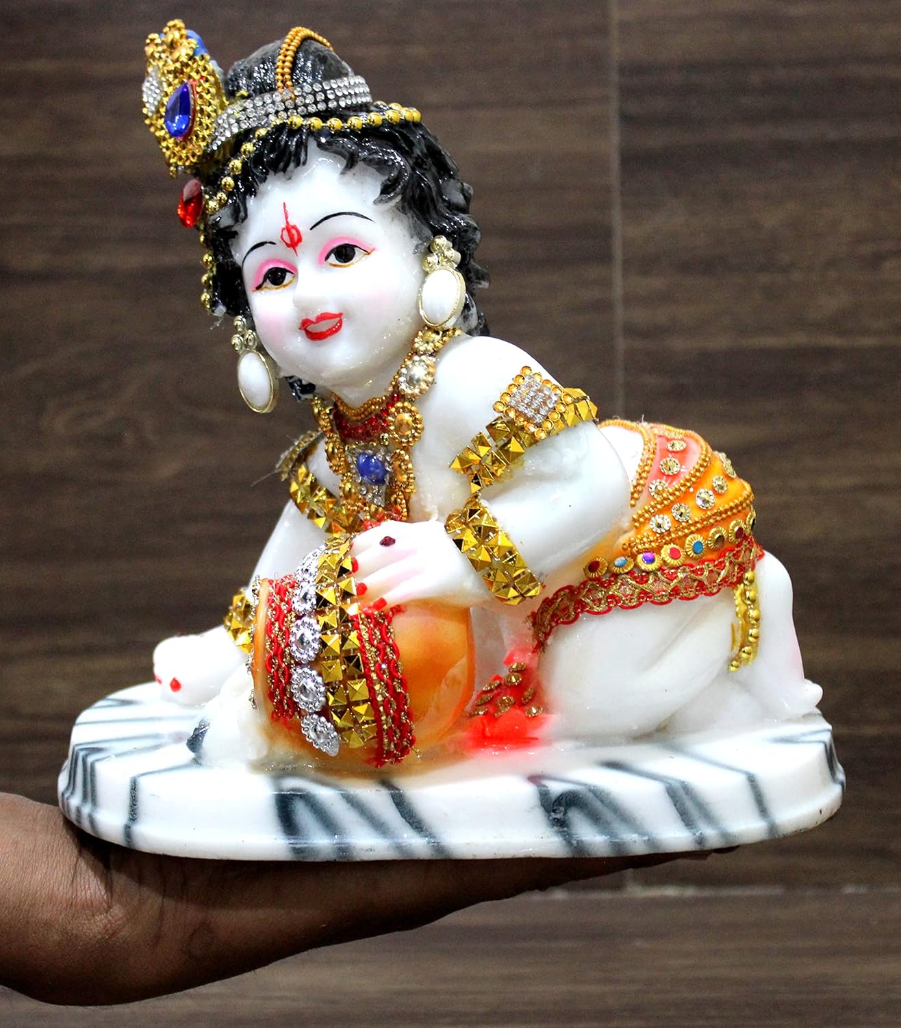 ESPLANADE Baby Krishna Bal Kishan Bal Gopal Maakhan Chor Makhan Chor Murti Idol Statue Sculpture - Resin - 7.5" Inches - Multicolor