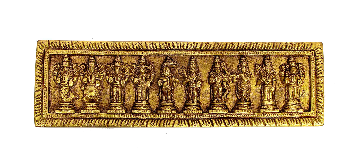 ESPLANADE - Brass Vishnu Dashavatar Dashavatara Dasavatharam Idol Sculpture Figurine Engraved Showpiece - Ten Incarnations Avtars of Lord Vishnu - Golden - 13" Inches