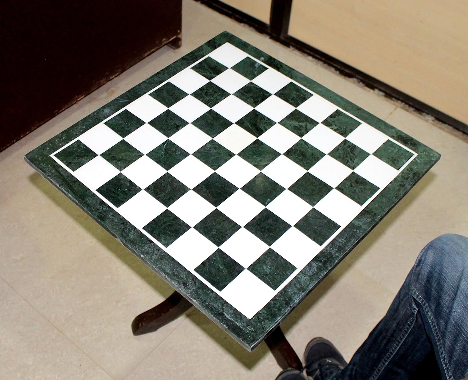 StonKraft Green Marble Chess Board with Inlay Work - Coffee Table Centre Tabletop Without Stand - Decorative Stone Board - Home Decor - 20" Inches