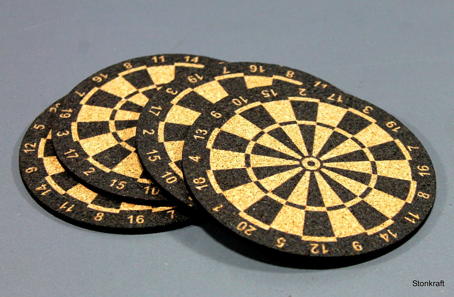 KLEO Self Absorbent Cork Coasters - Printed and Plain (Dart Board, Numbered)