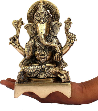 ESPLANADE Brass Chowki Ganesh Ganesha Ganpati Vinayak Showpiece Murti Idol Statue Sculpture - Golden -7.75" Inches