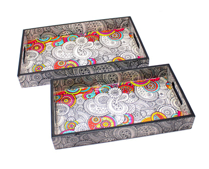 eSplanade Wooden Serving Trays - Set of 2 - Home Office Dining Table Multipurpose Serveware - 16" x 10" Inches - Multicolour