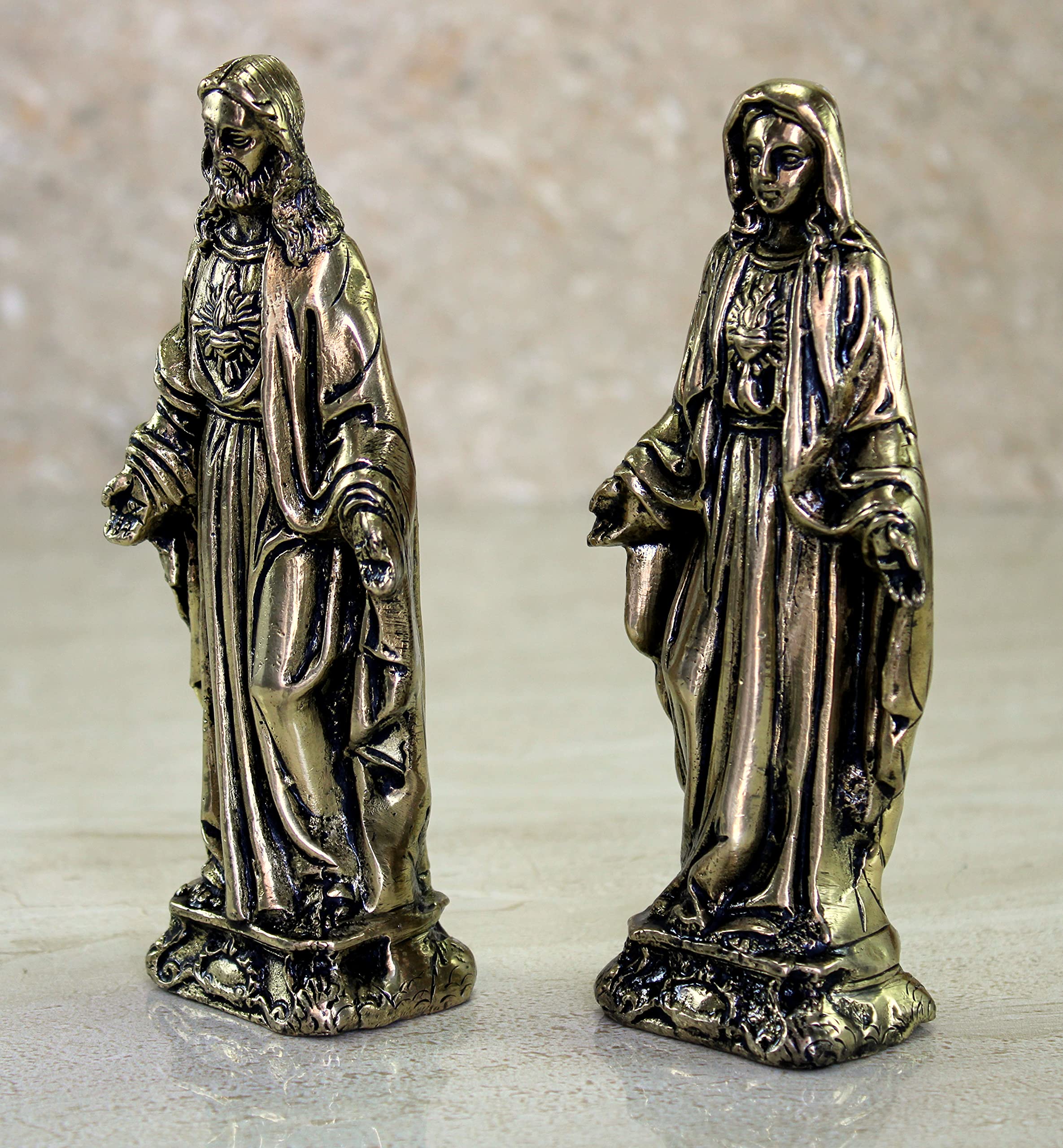 eSplanade Brass Jesus Christ and Mother Mary | Religious Statues | Holy Statue of Christian| 16" & 5.75" Inches