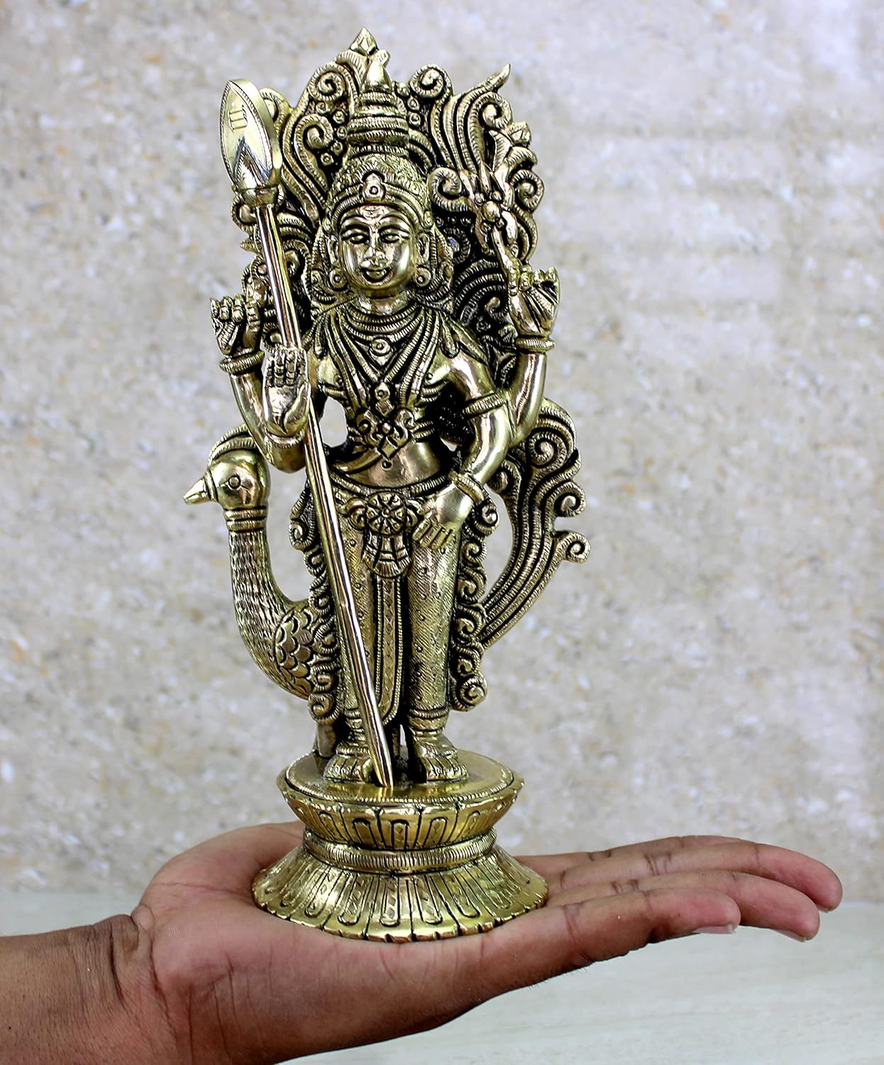 eSplanade Brass Lord Karthikeya Karthik Subramanya Murugan Murti Idol Statue Sculpture - Height 9.75" Inches