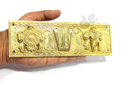 eSplanade Brass Shankh Chakra Namah Showpiece | Shankha Chakra Tilak | Shankha Gada Padma | Padmanabha Swami | Vishnu | Home Decor (8 Inches)