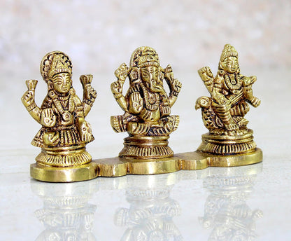 eSplanade Laxmi Ganesh Saraswati Idol - 2 inches Height | Ganesha Lakshmi Religious Figurine Hindu God Sculpture Murti Statue | Diwali/Workplace/Office