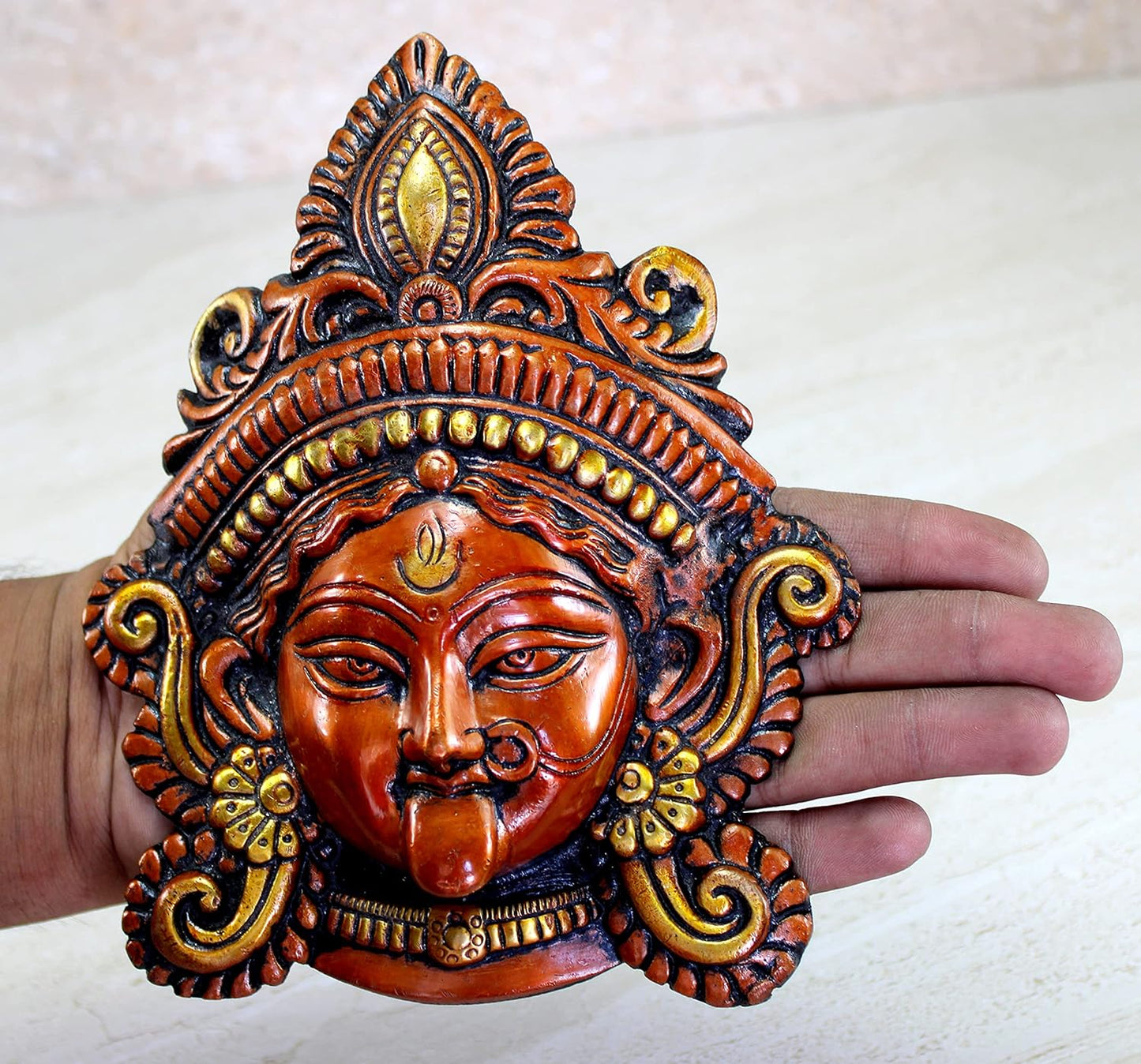 eSplanade Brass Kaali Ma Wall Hanging - 7.25 inches | Kali Maa Kali Mata Face Wall Hanging Idol Statue Sculpture