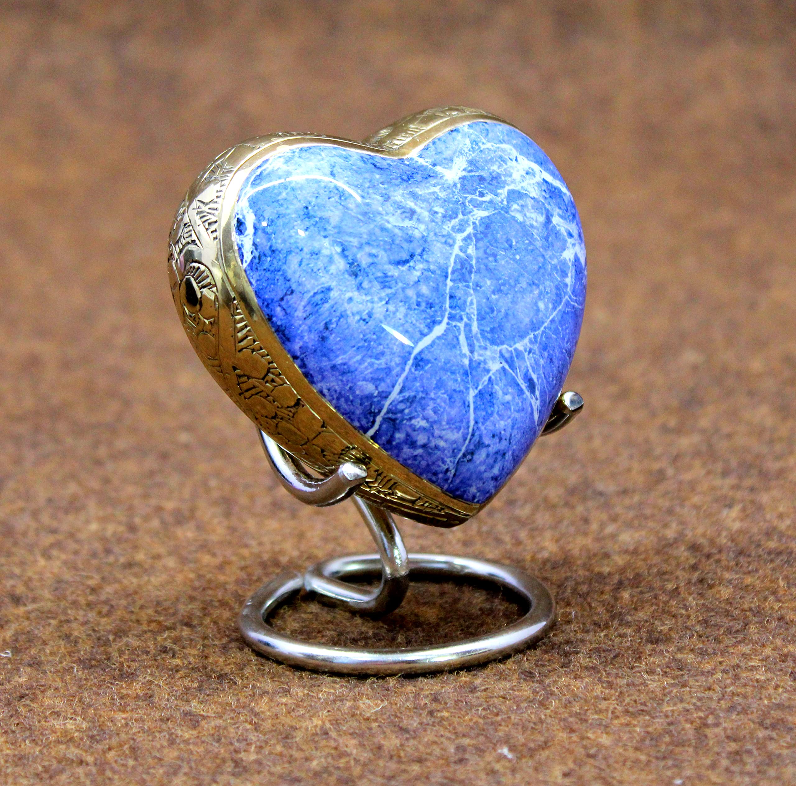 eSplanade Metal Mini Cremation Urn Heart-shaped Keepsake Memorial Jar Pot Container | Small Urn for Funeral Ashes Burial | Wave Textured Metal Keepsake with Stand | Multicolor