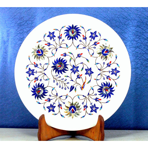 eSplanade Handicraft Marble Round Decorative Plates with Inlay Art Work - Mantle Piece, Decorative Piece, Centerpiece etc