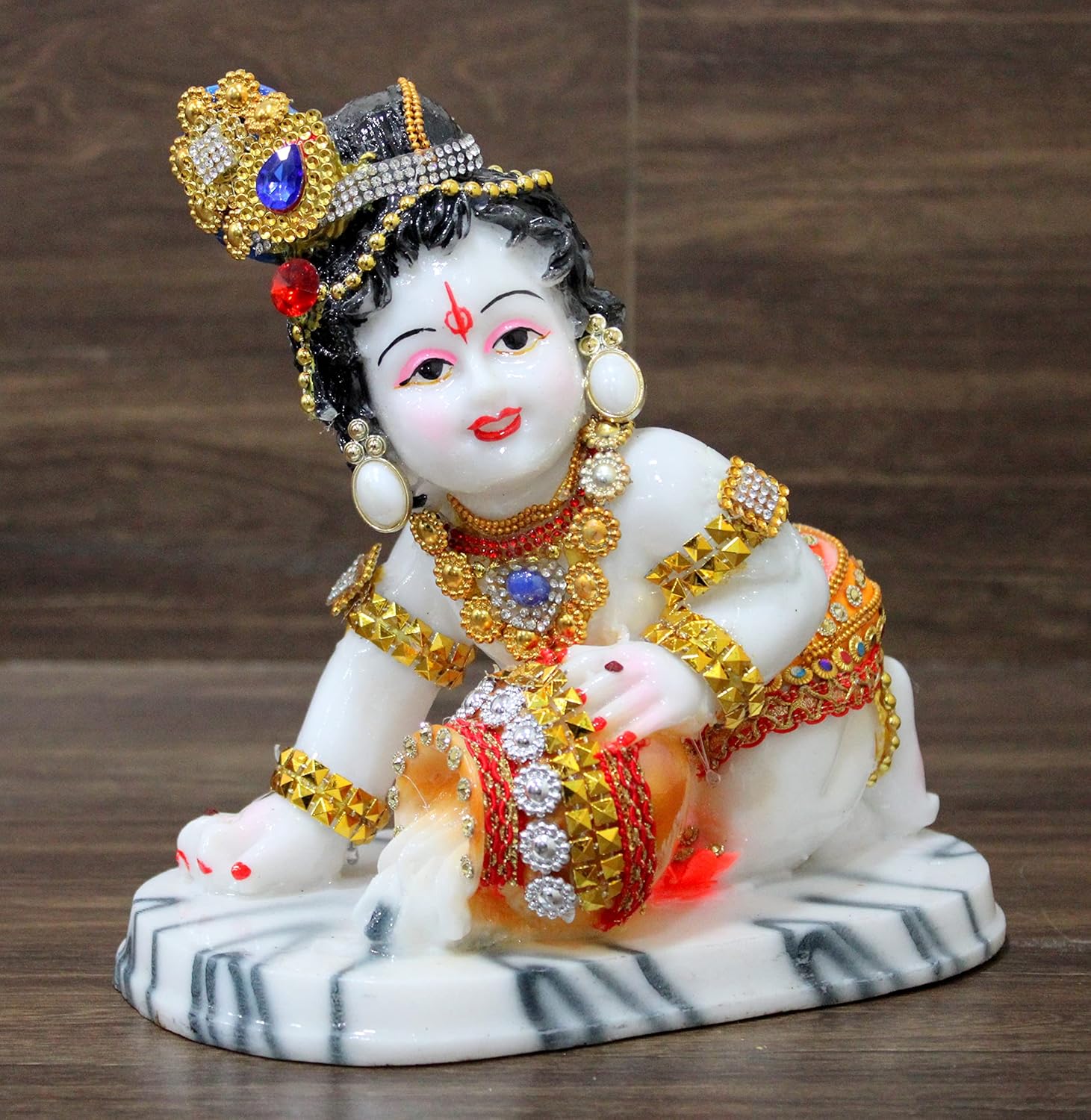 ESPLANADE Baby Krishna Bal Kishan Bal Gopal Maakhan Chor Makhan Chor Murti Idol Statue Sculpture - Resin - 7.5" Inches - Multicolor