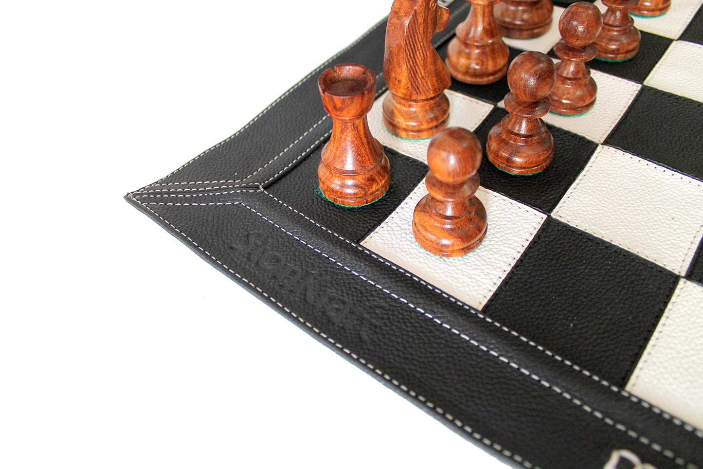 StonKraft - Big Size 19" x 19" Genuine Leather Chess Board | Roll-up Tournament Chess | Black