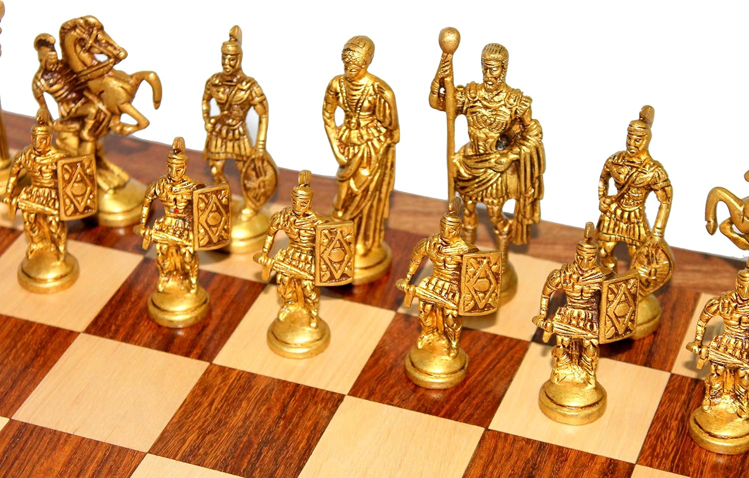 StonKraft 16"(Wood) Non-Folding Professional Tournament Collectible Acacia Wood Chess Game Board Set + Brass Roman Figure Pieces