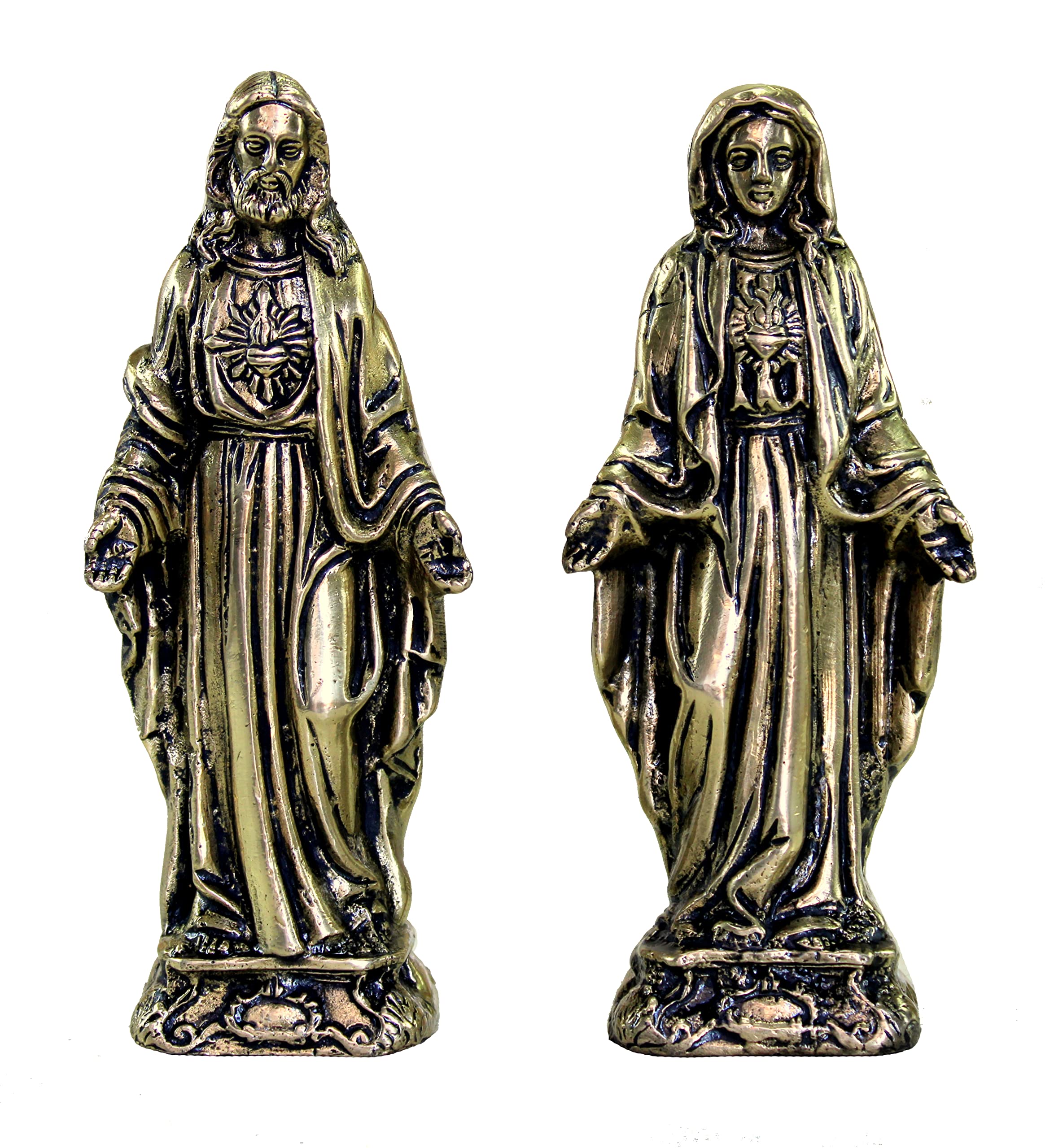 eSplanade Brass Jesus Christ and Mother Mary | Religious Statues | Holy Statue of Christian| 16" & 5.75" Inches