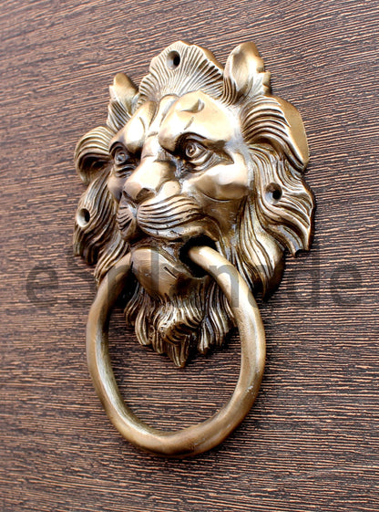 eSplanade Brass Lion Face Mouth Door Knocker, Door Accessories, Gate Knocker (5.5" Design 3)