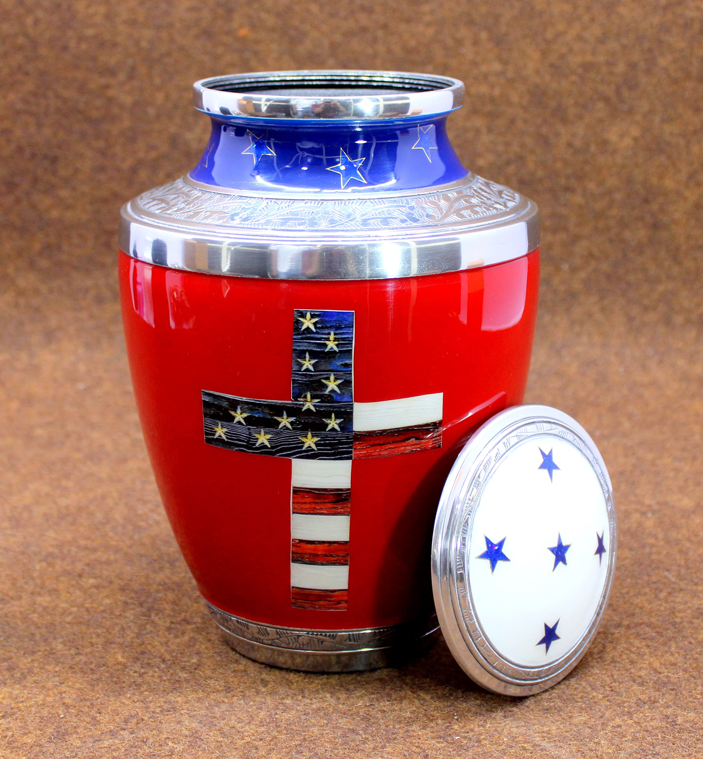 eSplanade Brass Cremation Urn Memorial Jar Pot Container | Full Size Urn for Funeral Ashes Burial | Holy Cross Printed Urn | Black - 10" Inches