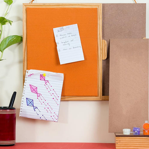 IVEI MDF Wood Square Pin Board/Bulletin Board & Push Pins for Fun Learning Kids Activity, with DIY Panel, Room Décor Notice Display Board, Orange & Black (14x11x1 in)