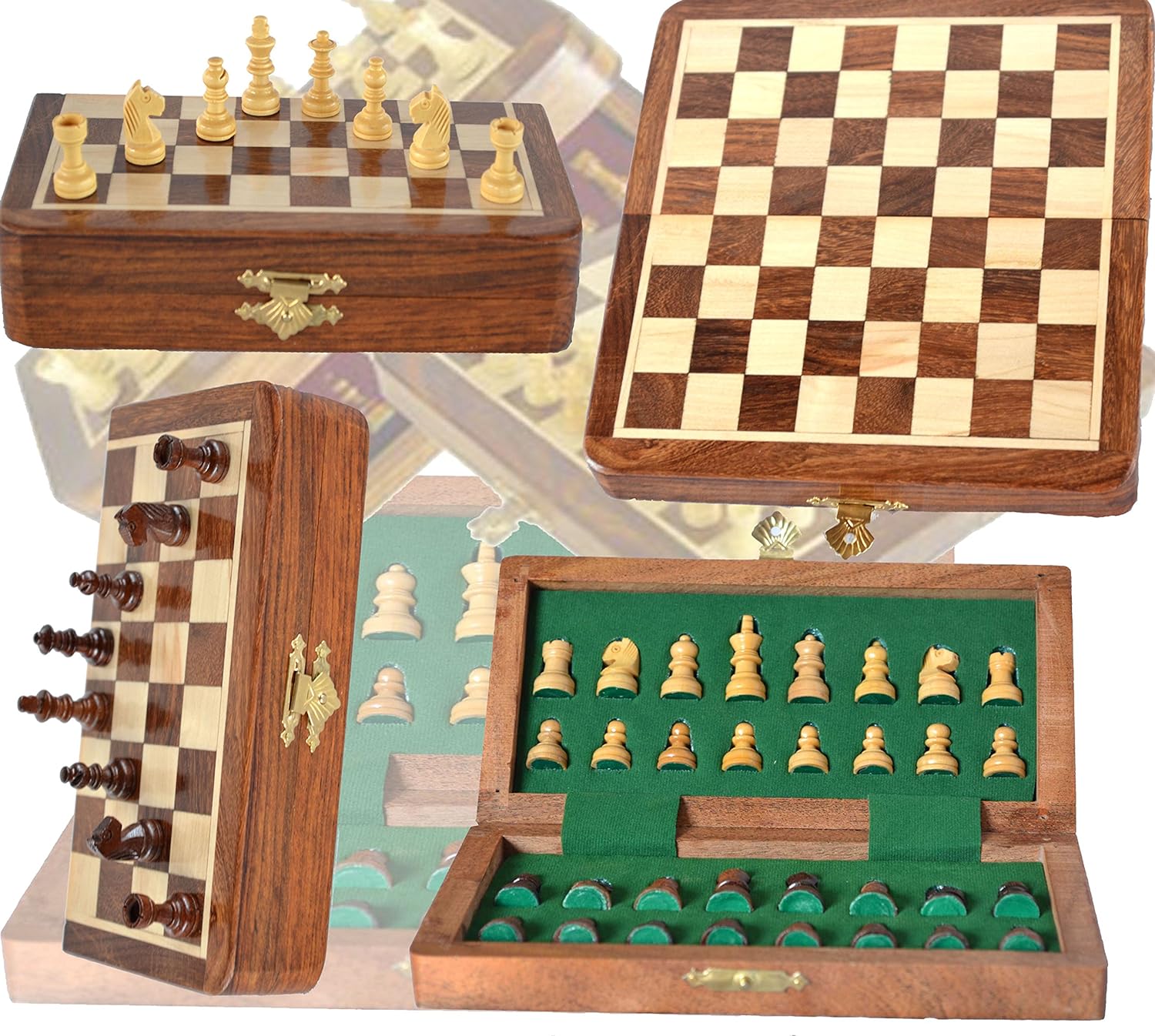 StonKraft Stone Chess Board with Wooden Base - 12" x 12" Inches