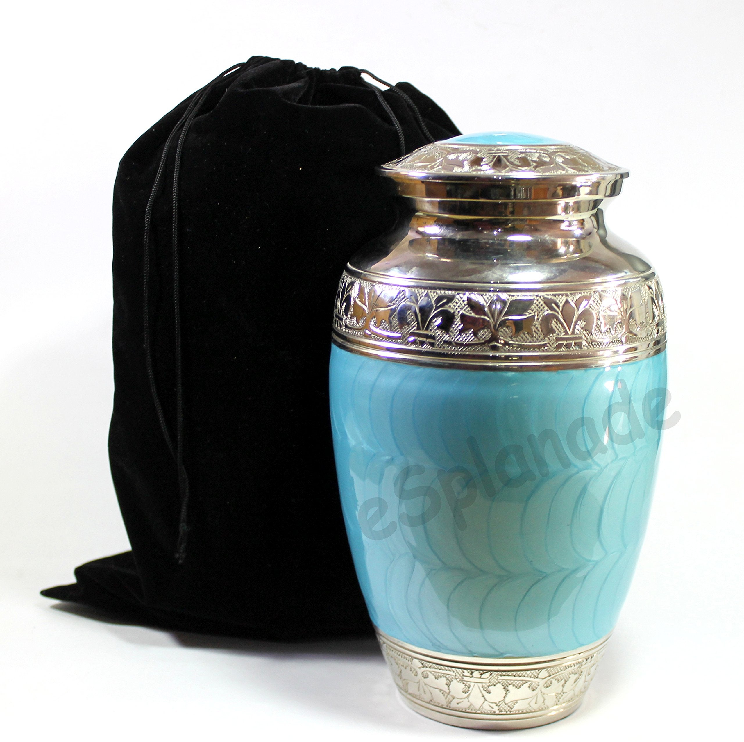 eSplanade Brass Cremation Urn Memorial Jar Pot Container | Full Size Urn for Funeral Ashes Burial | Meenakari Design Metal Urns | Blue - 10" Inches