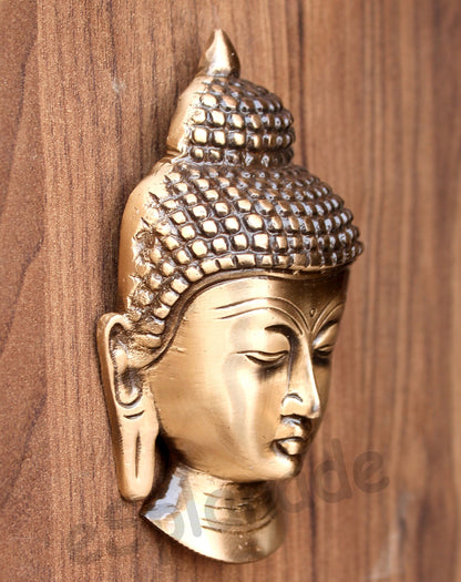 eSplanade Brass Buddha Face Wall Hanging Idol Statue Figurine Murti Showpiece | Buddha Head | Home Decor | Tibetan Buddhist Statue