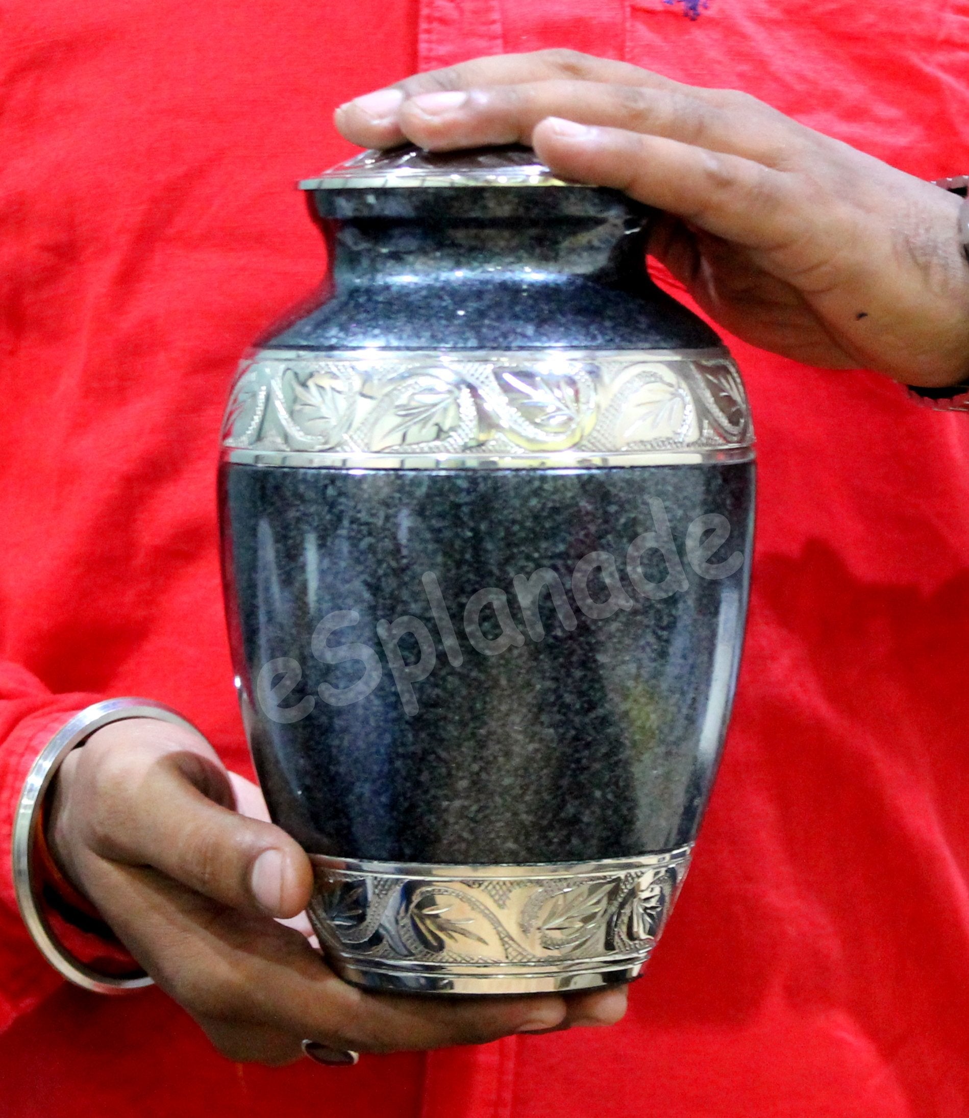 eSplanade Brass Cremation Urn Memorial Jar Pot Container | Full Size Urn for Funeral Ashes Burial | Engraved Metal Urn |