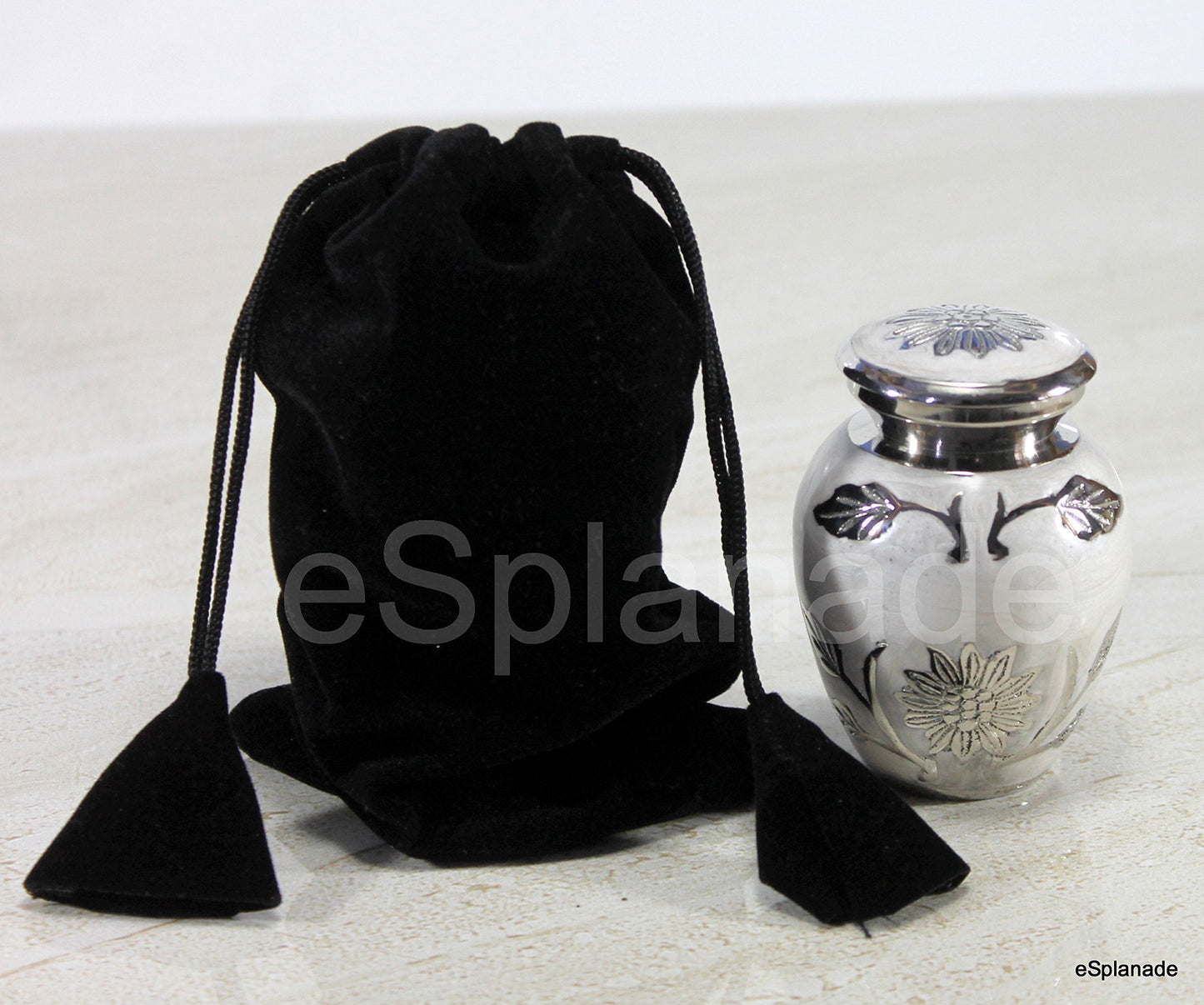 eSplanade Metal Mini Cremation Urn Keepsake Memorial Jar Pot Container | Small Urn for Funeral Ashes Burial | Etched Pattern Metal Keepsake | Grey - 3" Inches