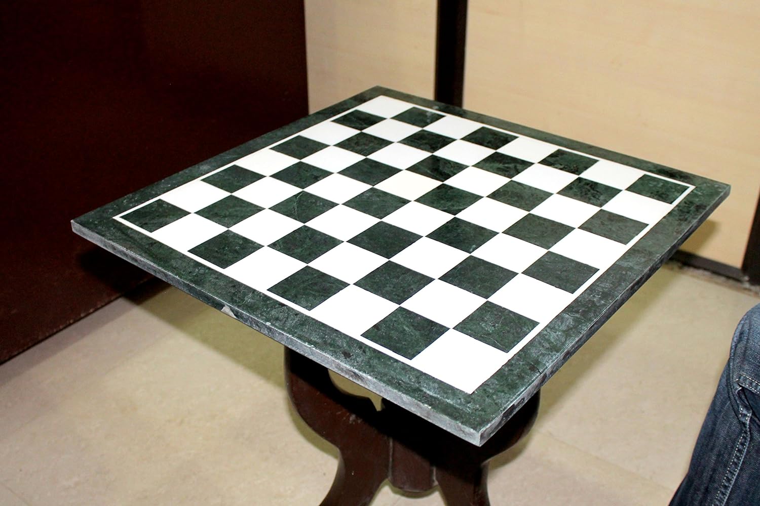 StonKraft Green Marble Chess Board with Inlay Work - Coffee Table Centre Tabletop Without Stand - Decorative Stone Board - Home Decor - 20" Inches