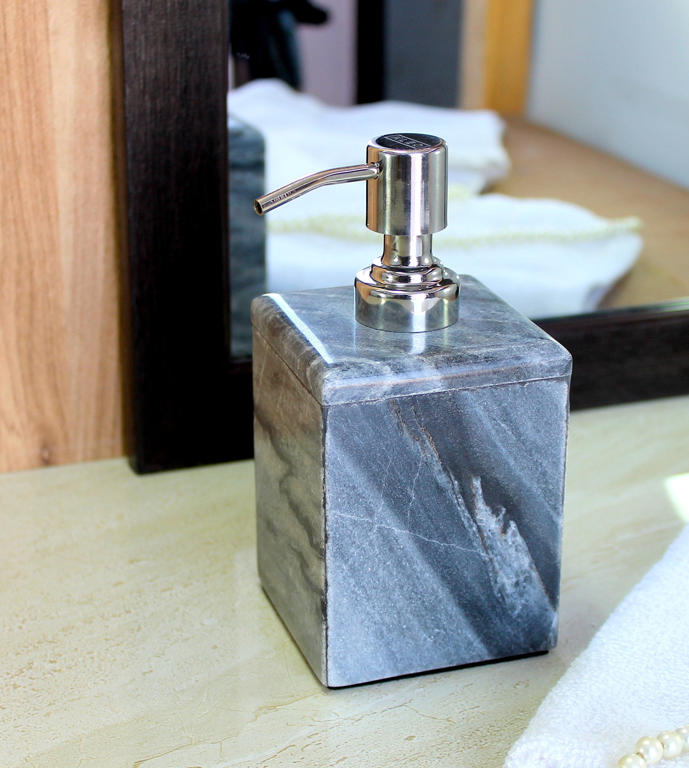 KLEO Soap Dispenser Lotion Dispenser - Made of Natural Stone - Bathroom Accessories Bath Set - Multicolour