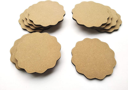 IVEI DIY MDF Circle and Scallop Shaped Coasters - (Set of 12)- for Craft/Activity/Decoupage/Painting/Resin Work (Scallop Shaped)