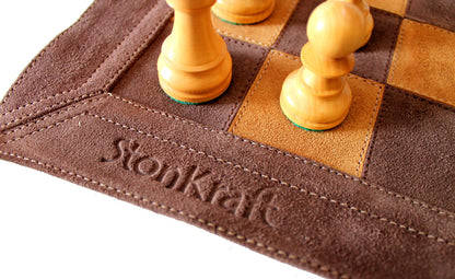 StonKraft - Big Size 19" x 19" Genuine Leather Chess Board | Roll-up Tournament Chess | Black