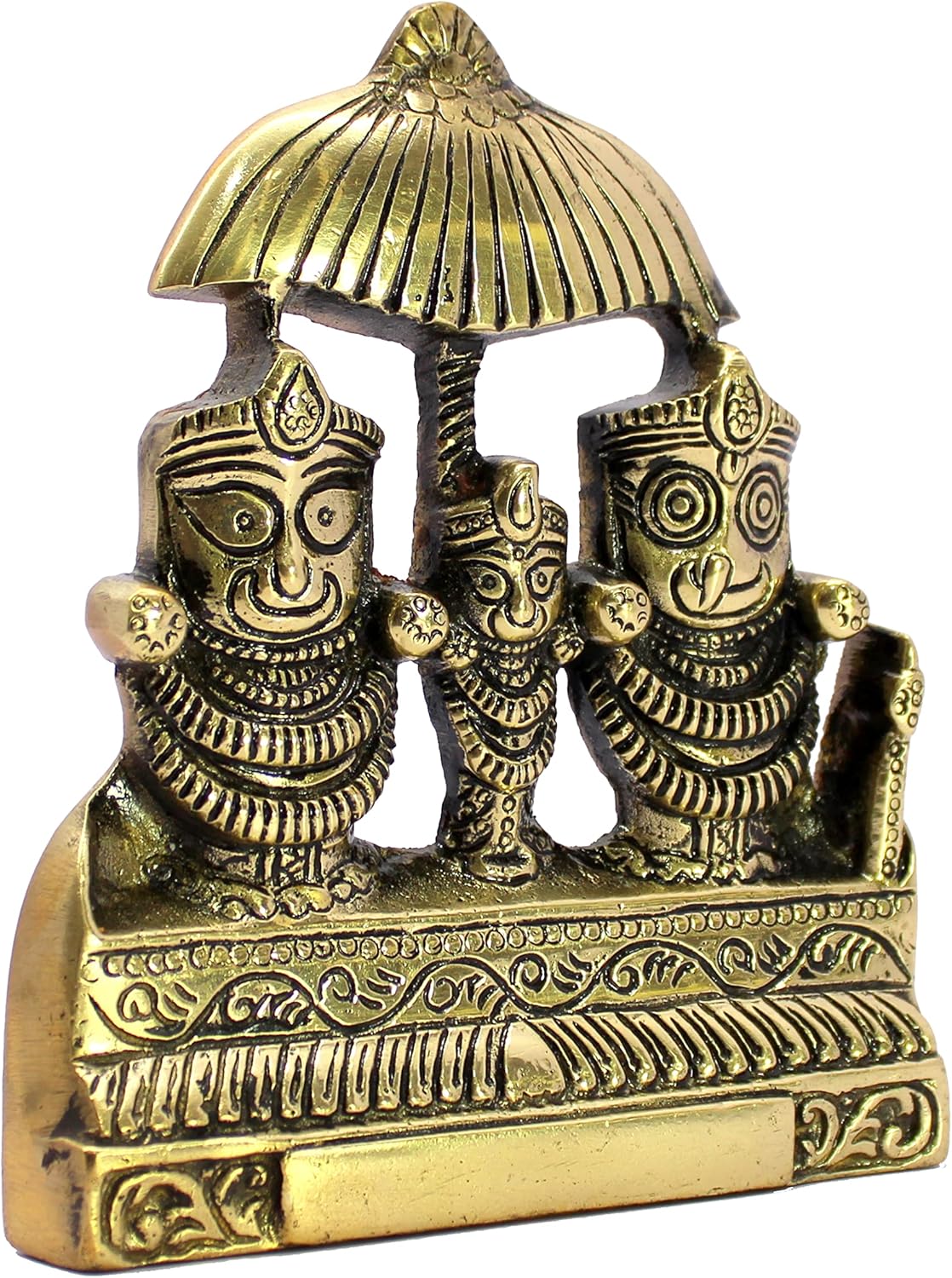 eSplanade Brass Puri Jagannath Balaram and Subhadra Maa Idol Murti Statue Sculpture - Golden - 5.25" Inches