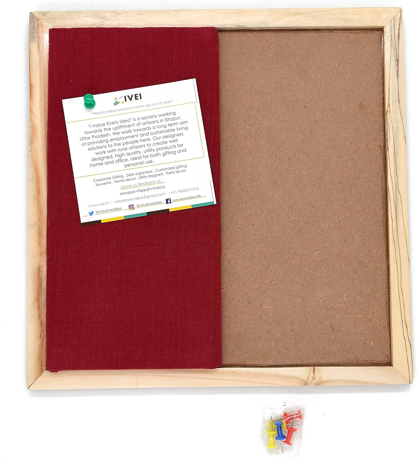 IVEI DIY Pin Board - Green -Wooden Craft - Hobby Board for Painting Wood Sheet Craft, Decoupage, Resin Art Work & Decoration