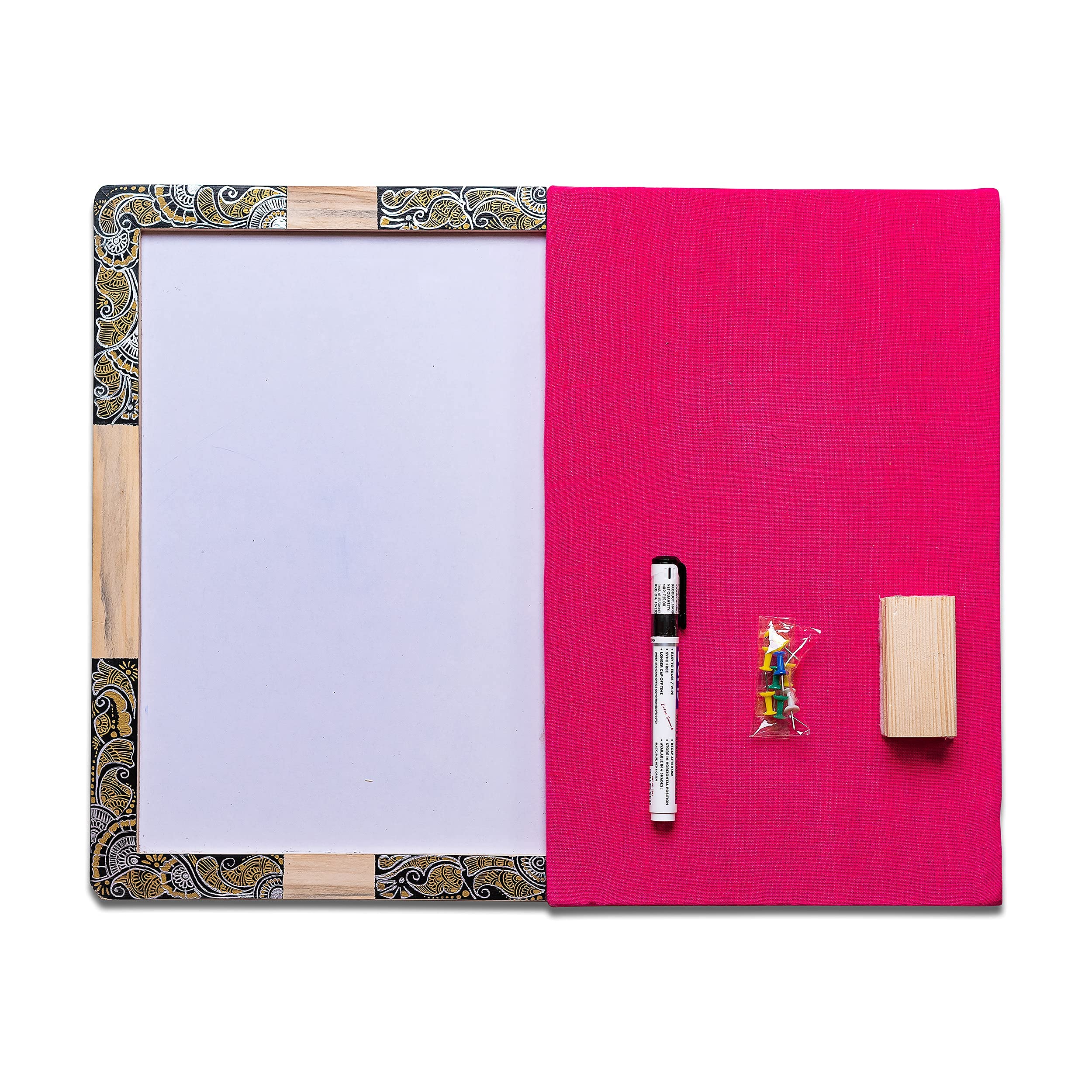 IVEI Pink pin Board and whiteboard Combination - Dry Erase Board - Bulletin Board - Innovative Organizer - Writing Board for Adults - with a Hand Painted Wooden Frame