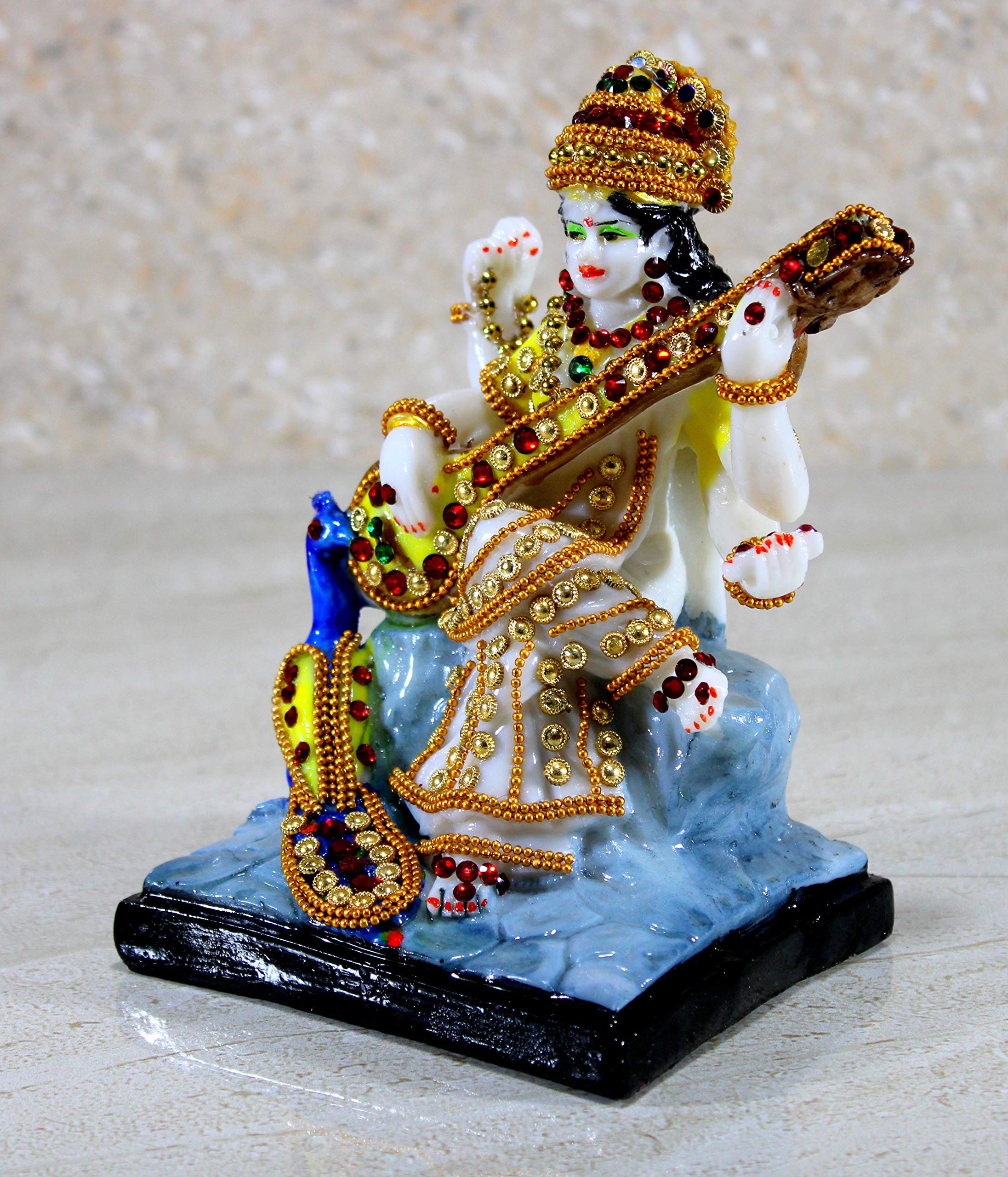 eSplanade Saraswati on Lotus | Saraswati Goddess Murti Idol Statue Sculpture Figurine - Resin - Multi - 10.5" & 7" Inches