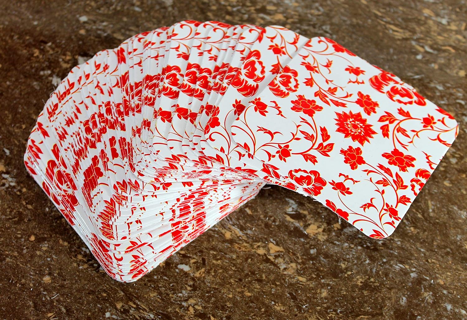 eSplanade Disposable Printed Paper Coasters - Use and Throw Reversible Round Paper Coasters - Set of 100 - Red & Black Floral