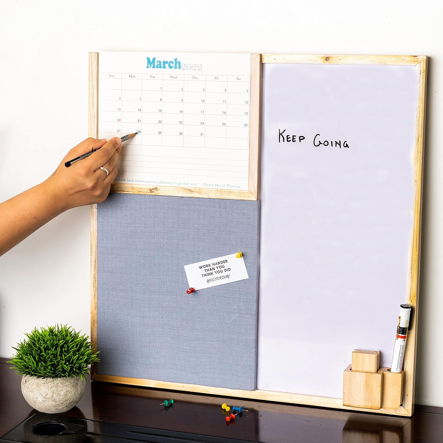 IVEI Combination Board with Planner, Pin Board & Whiteboard - Grey - Innovative Organizer for Kids and Adults to Do Boards – Best Gift for Home, Office, School- Grey, Wine