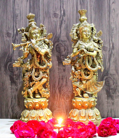 eSplanade - Brass Radha Krishna - Big Size - Brass Radha Idol Statue Sculpture (21") (Krishna Antique)