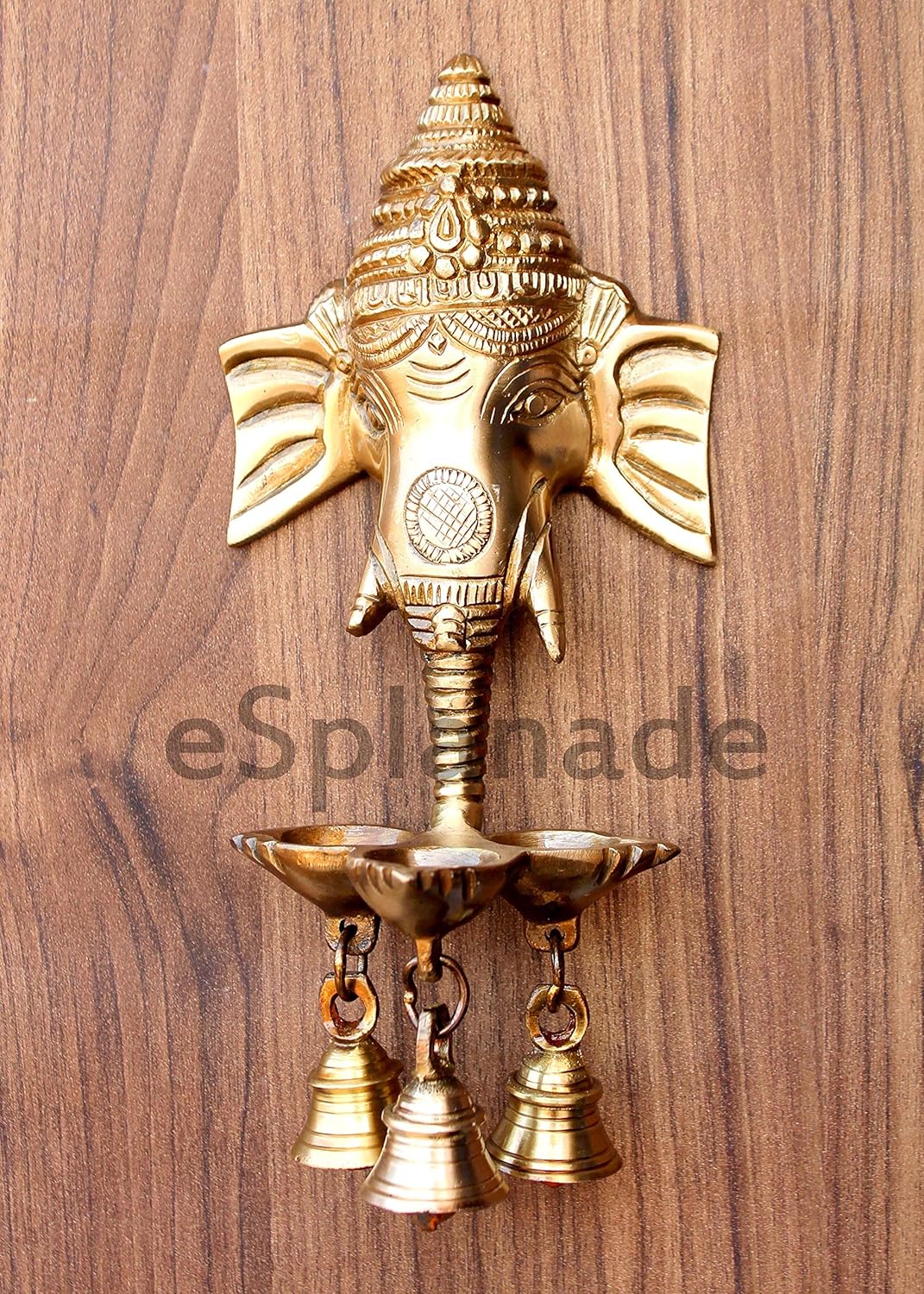 eSplanade Brass Ganesha Ganesh Ganpati Wall Hanging Deepak with Bells | Brass Diya | 9.5 " & 11"