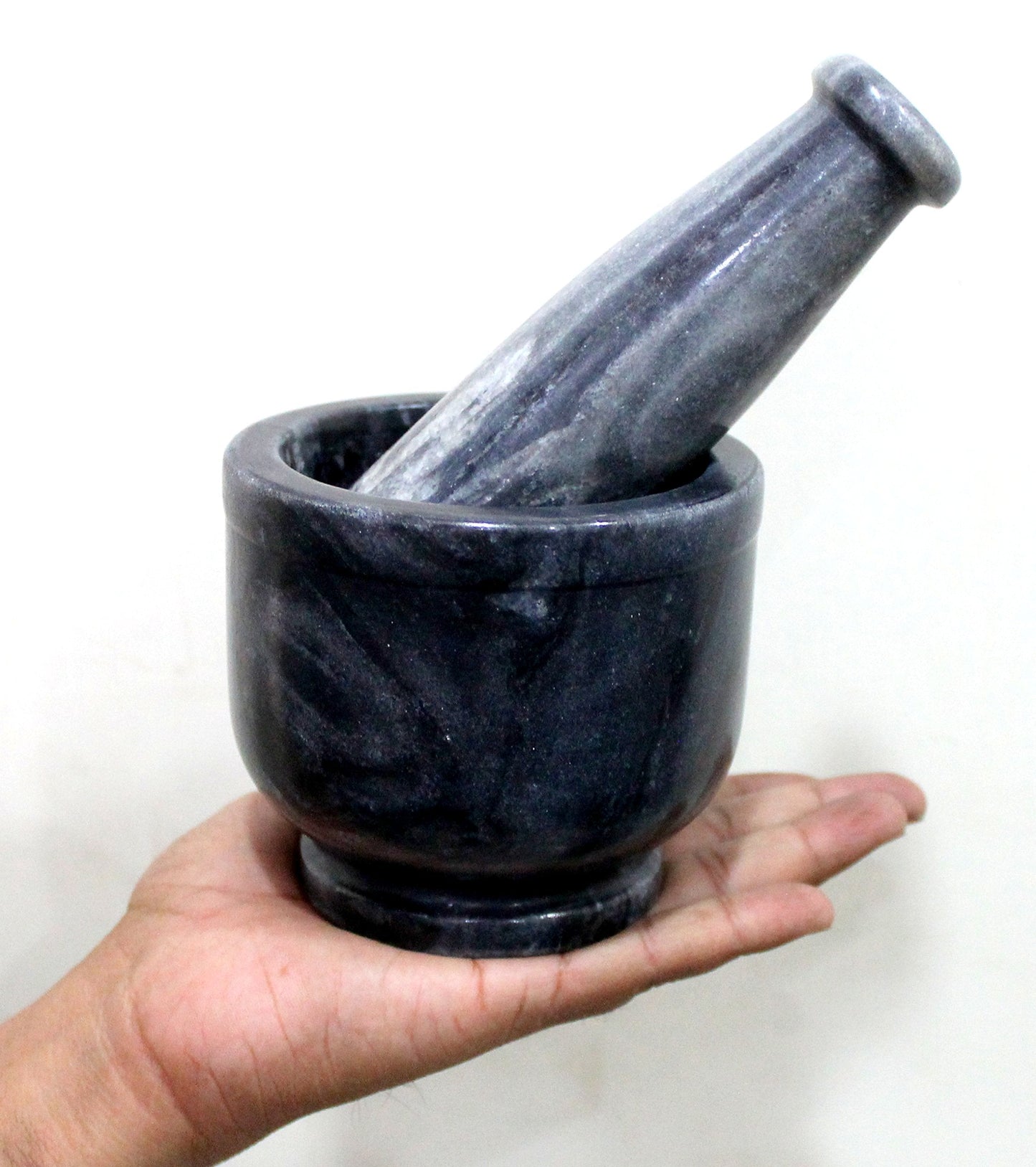 KLEO 4" Diameter Natural Stone Mortar and Pestle Set as Spice Grinder, Medicine Masher (Black)