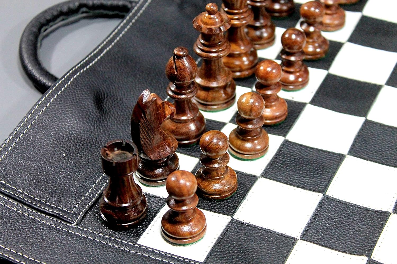 StonKraft - 19" x 15" (Chess Board Size 12" x 12") Roll-Up Leather Chess Set with Wooden Chess Pieces | Comes with Innovative Carry Pouch
