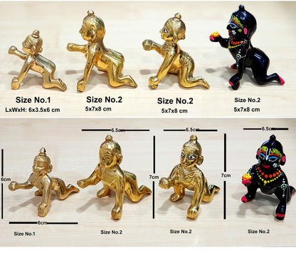 StonKraft Brass Krishna Laddoo Gopal Kanha Makhan Chor Statue Idol Murti Sculpture (Small Size)