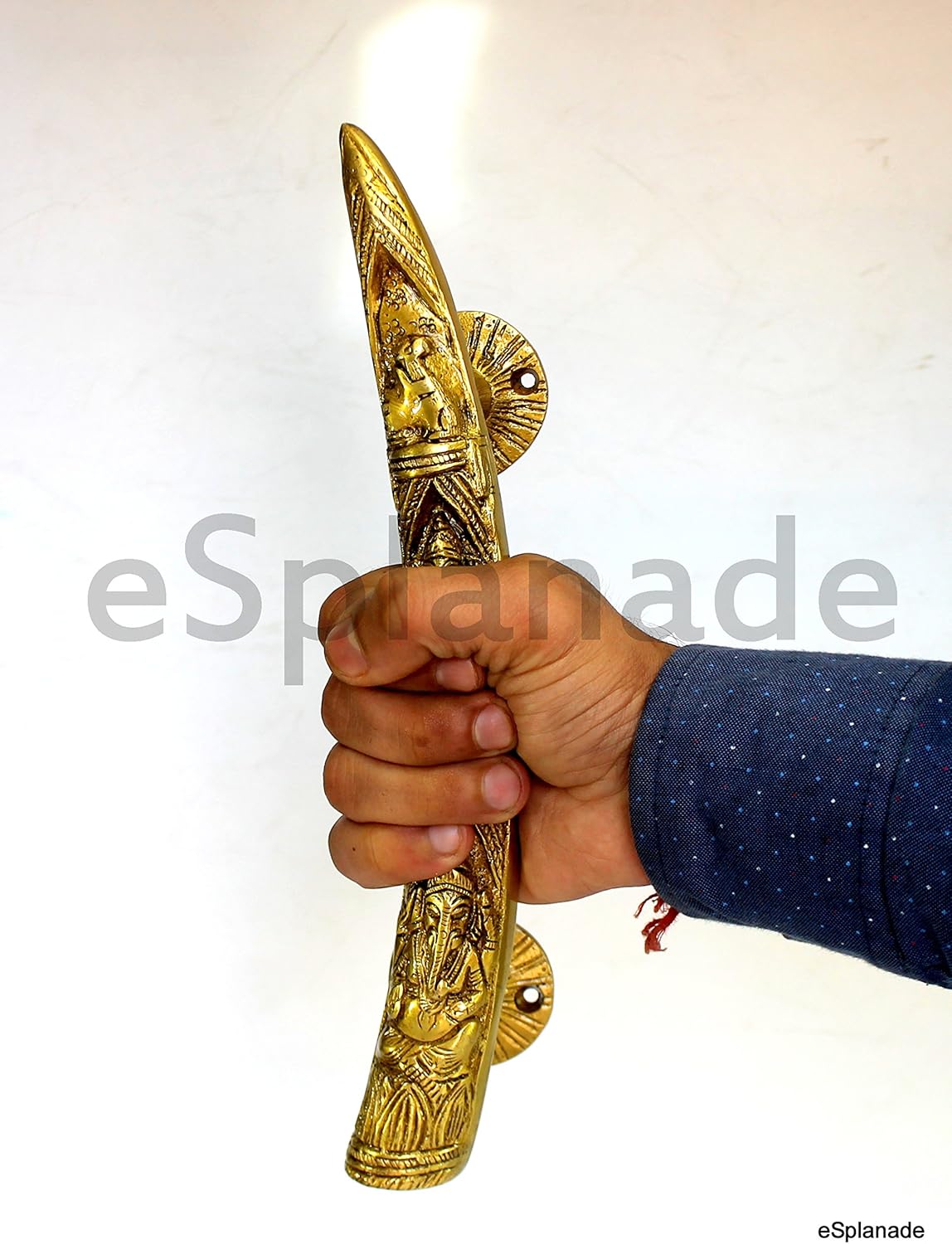 eSplanade - 11" Tusker Style Ganesha Carving Brass Door Handle Pair - Set of 2 | Home Decor | Door Decor | Pair of Brass Door Handles | Pair of Brass Door Pulls