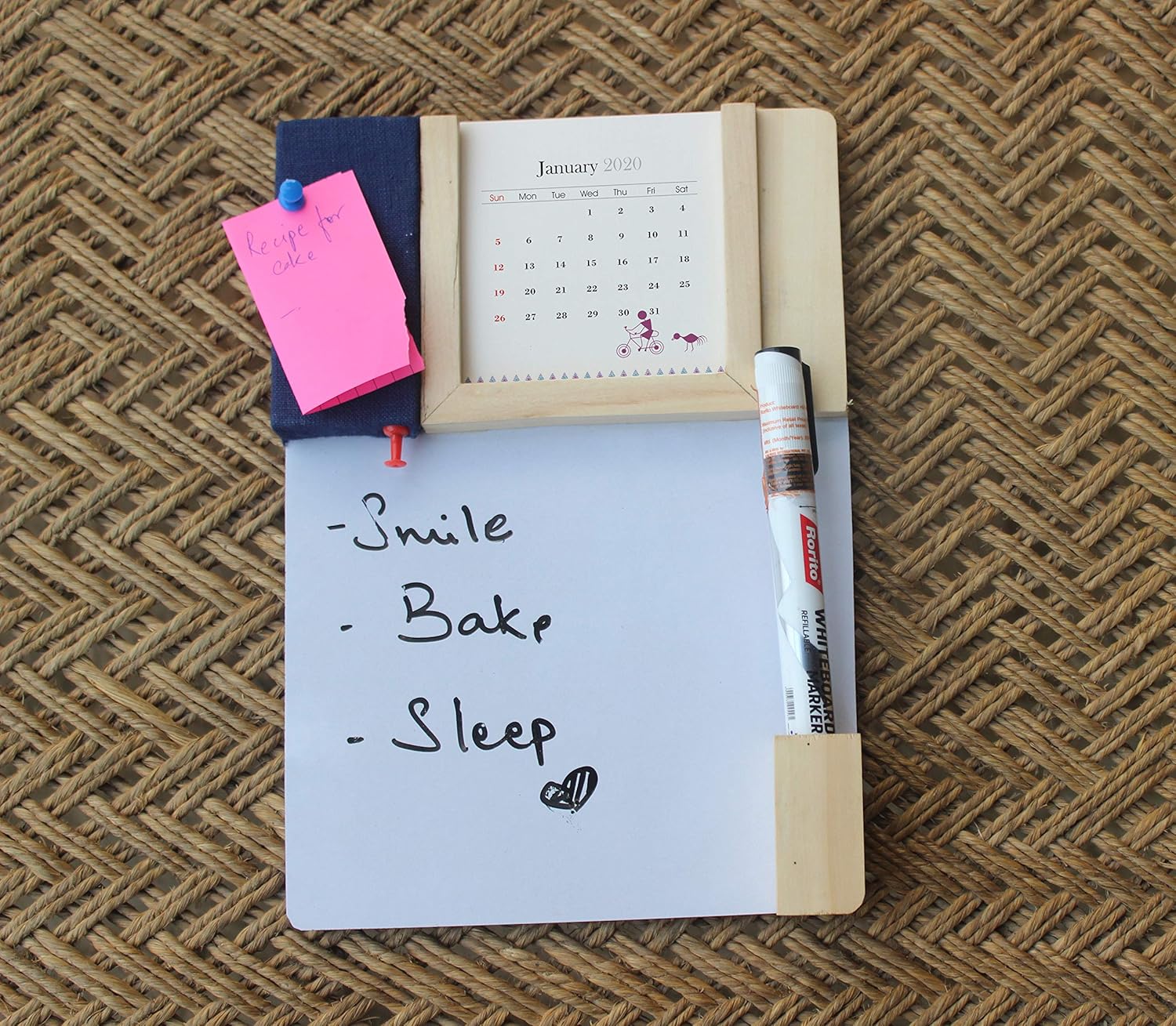 IVEI Warli Calendar with Pin Board & White Board - Magnet Board Calendar for Fridge - Utility Desk Calendar Dry Erase Board - Mini Calendar Fridge Magnet with Whiteboard & Pinboard - Brown, Green, Wine, Yellow, Blue