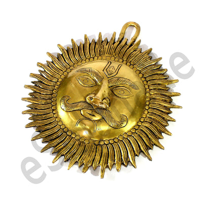 eSplanade 4" Brass Sun God Smiling Surya Bhagwaan Idol Statue Sculpture Wall Hanging