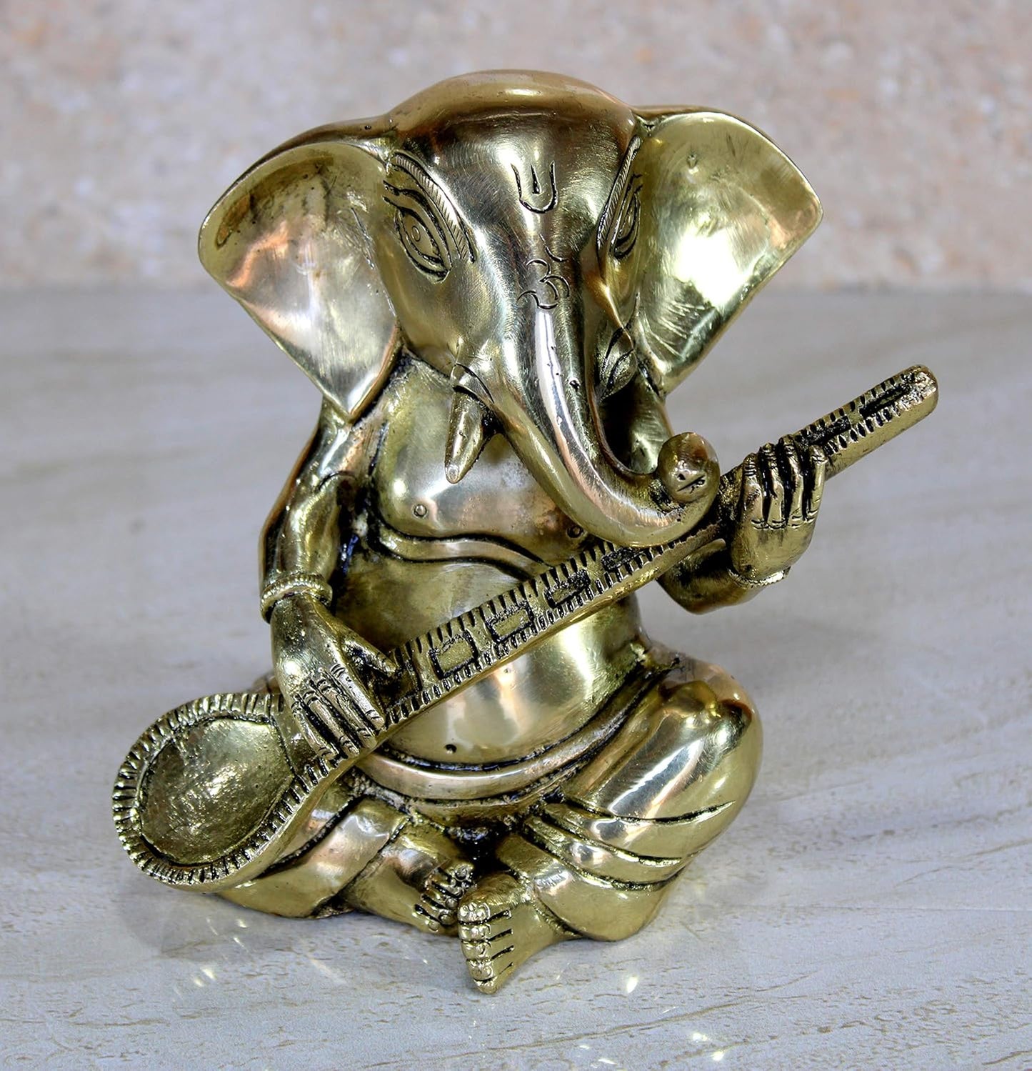 eSplanade 6" Brass God Ganesha Playing Musical Instruments Sitting Statues Set of 2