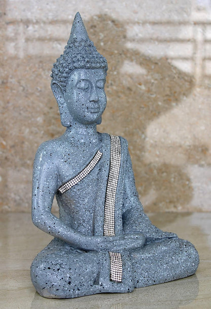 eSplanade Resin Meditating Buddha Showpiece | Home Decor | Idol Statue Figurine Murti | Tibetan Buddhist Statue - 11.5" Inches - Grey