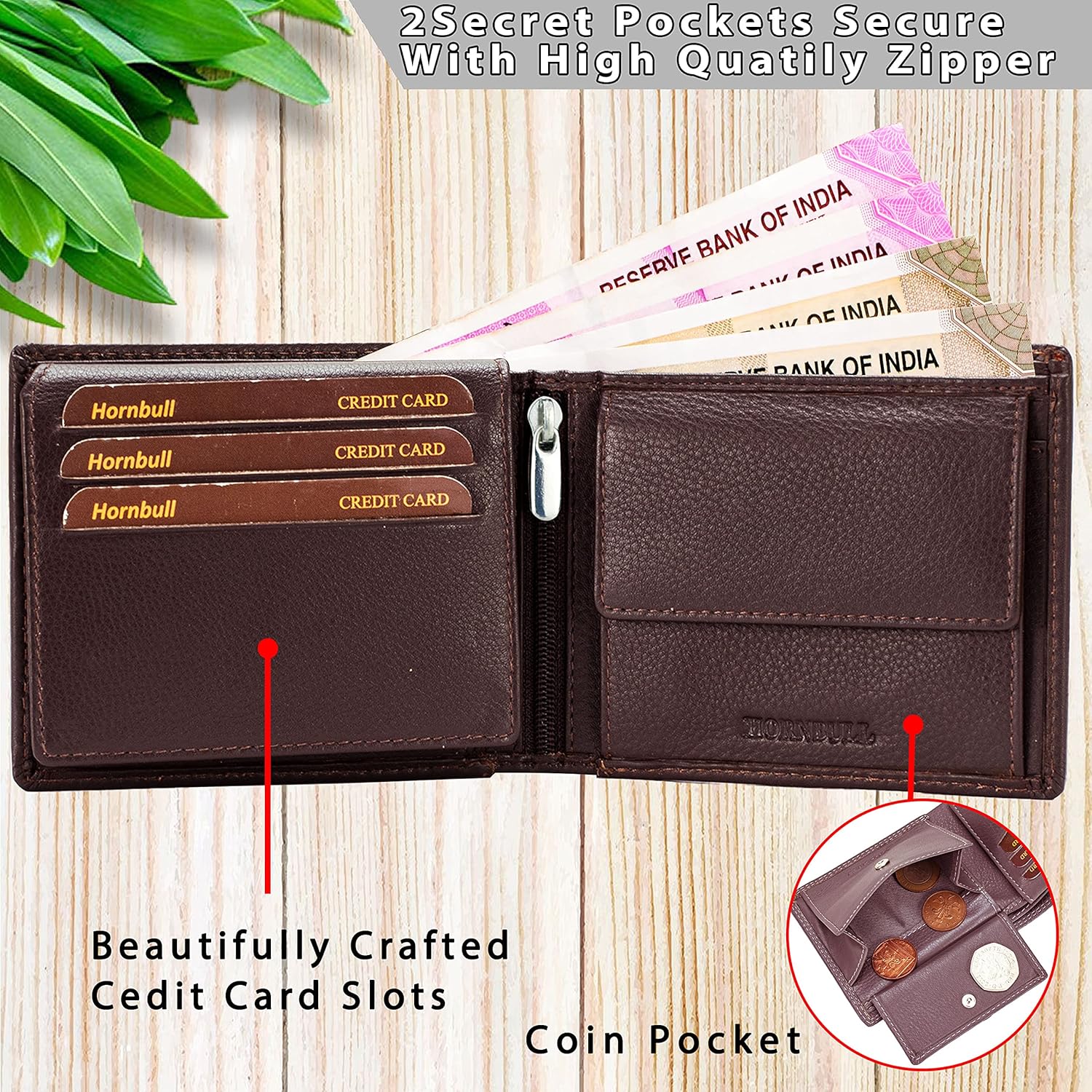 HORNBULL Mens Gift Combo Brown Wallet and Brown Belt | RFID Wallet for Men | Genuine Leather Men's Combo BW3095