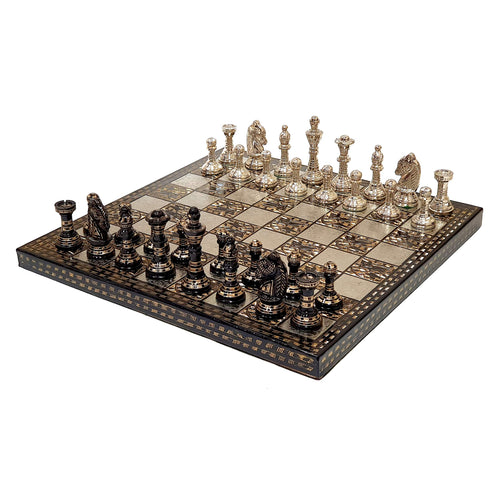 StonKraft Brass Chess Board Game Set with 100% Brass Chess Pieces Chessmen Coins (12