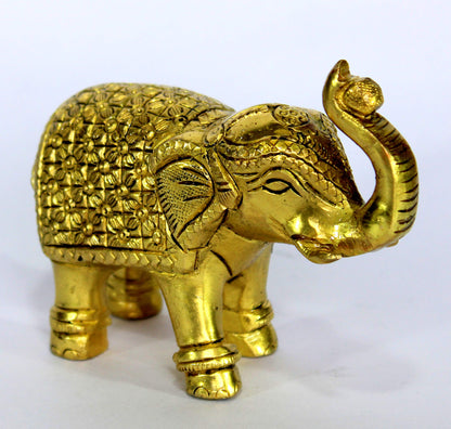 eSplanade Brass Elephant | Handmade Laxmi Ganesh Carving Maharaja Elephant Idol for Decoration (Brass/Elephant/3")