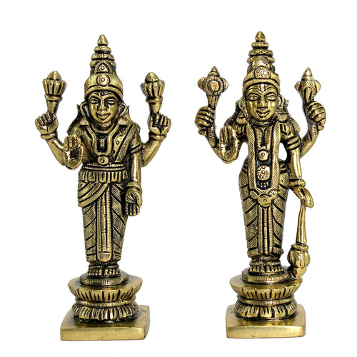 eSplanade Brass Lakshmi Narayan Pair - Vishnu Laxmi Murti Idol Statue Sculpture | Pooja Idols - Home Decor | Golden - 5